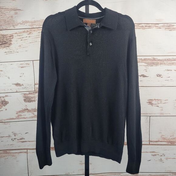Patrick James Merino Wool Sweater Collared Black Size Large - Picture 1 of 5